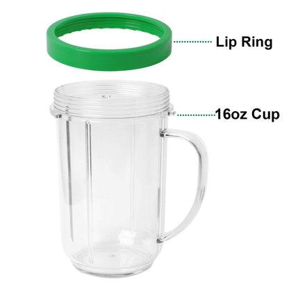 16oz Cups Compatible with Original Magic Bullet Blender Juicer 250W MB-1001 Party Cups Mugs with Colored Lip Rings,No Lids(Pack of 4)