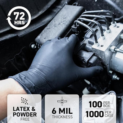 72HRS Industrial Grade Nitrile Gloves - Mechanic Gloves, 6 Mil Nitrile Gloves, Nitrile Black, Automative Gloves (200 Pieces (Medium)