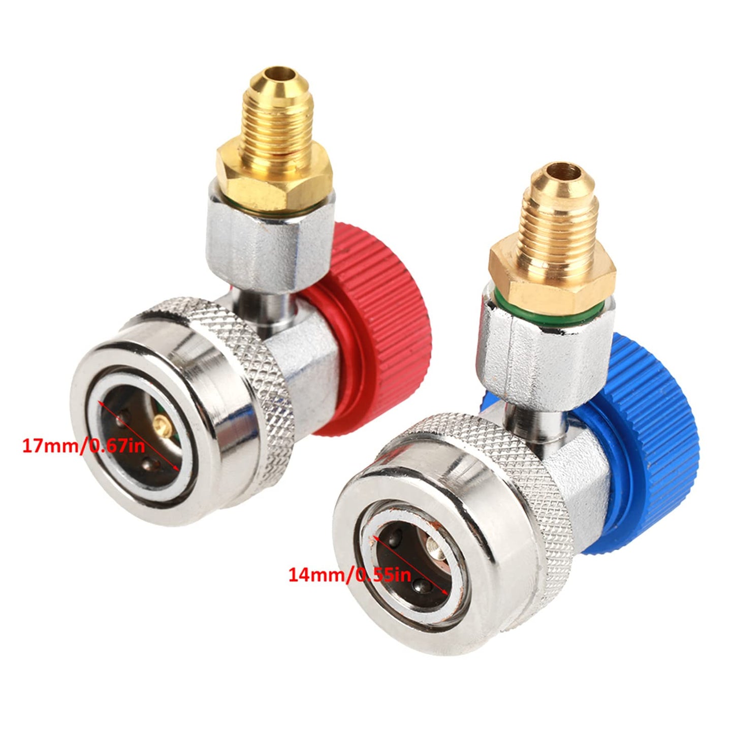R134a Quick Coupler Adapter Set, Low and High Side AC Coupler Connector with 1/4" Flare Male Thread, Heavy Duty Brass Air Conditioning Charging Hose Fitting for Car AC System Evacuation