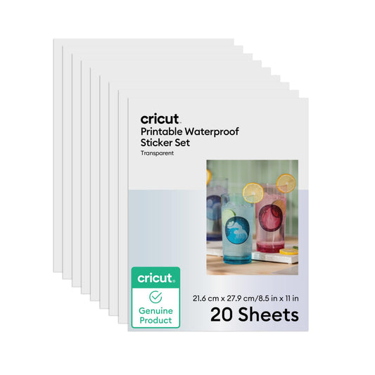 Cricut Printable Waterproof Sticker Set, 20 Transparent Sheets (8.5" x 11") - Compatible with Inkjet Printers - For Joy Xtra, Explore, & Maker Machines