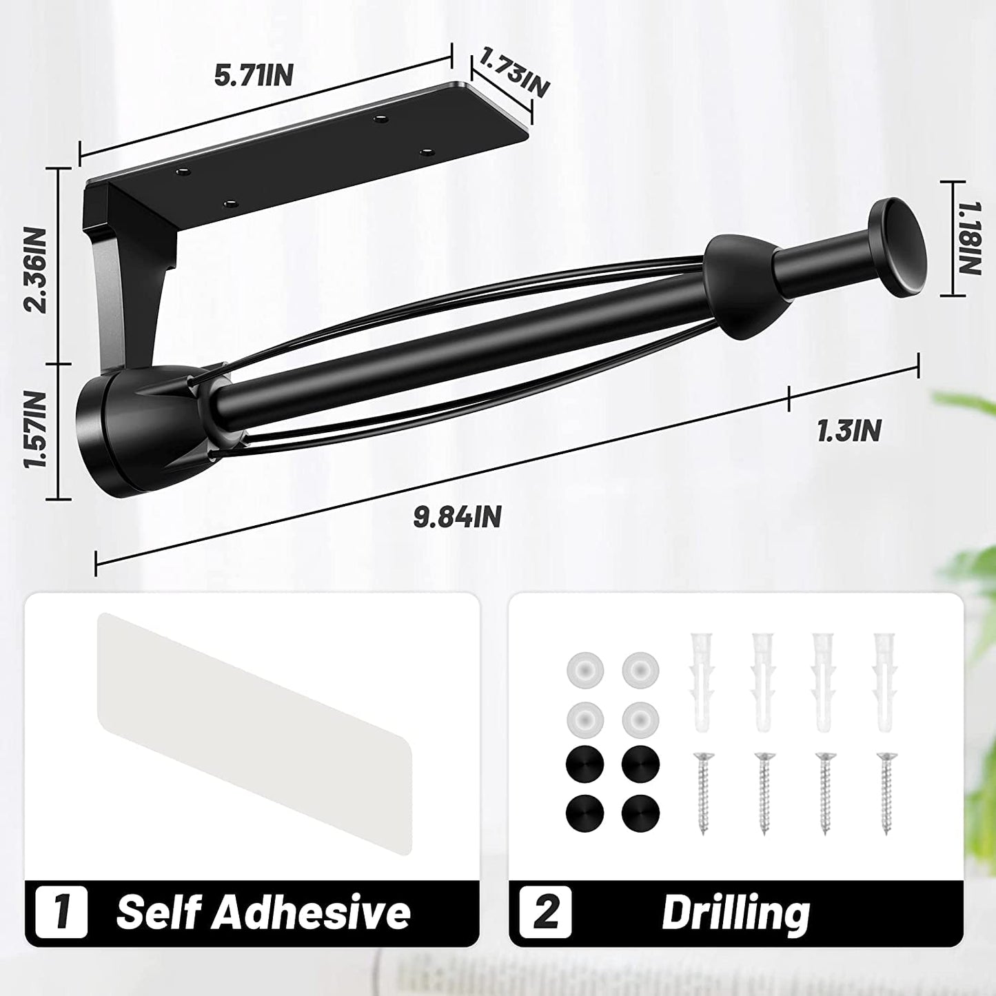 VEHHE Paper Towel Holder with Ratchet System, Paper Towel Holder Under Cabinet with Damping Function, 2 Set Black Stainless Steel Papers Towels Holders