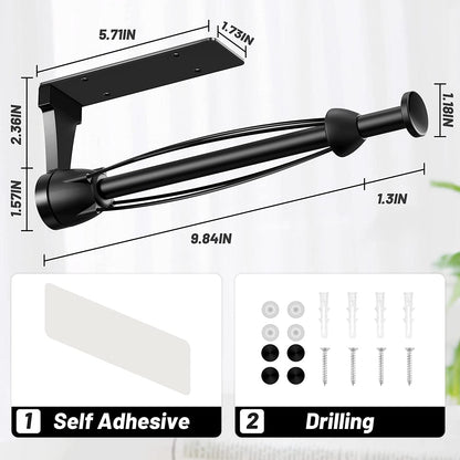 VEHHE Paper Towel Holder with Ratchet System, Paper Towel Holder Under Cabinet with Damping Function, 2 Set Black Stainless Steel Papers Towels Holders
