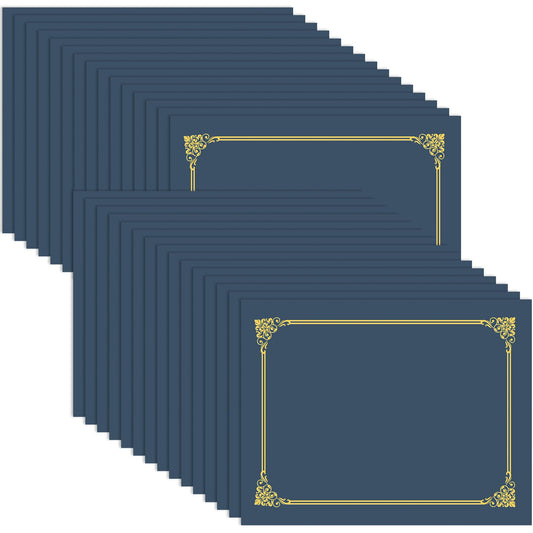 AKONEGE 30 Packs Certificate Holders, Navy Blue Diploma Holders, 350gsm, Certificate Covers with Gold Foil Border for Letter Size 8.5 x 11 Certificates, Cardstock, Award, Graduation, Document Papers