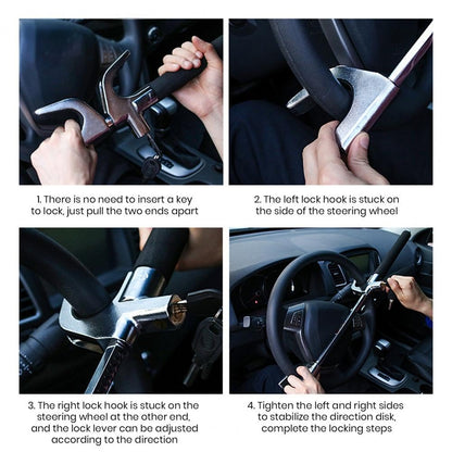 Car Steering Wheel Lock, Antitheft Lock with 3 Keys, Retractable Stainless Anti Theft Car Device with Escape Hammer Universal Fit Car Trucks SUV Van Auto