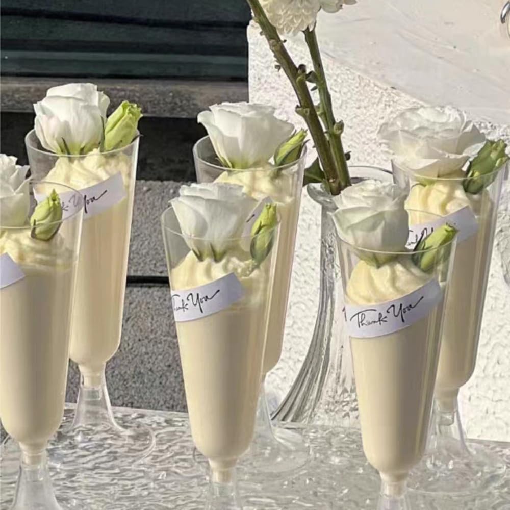 50 Pcs Plastic Champagne Flutes, Disposable Clear Champagne Glasses, 5oz Plastic Wine Glasses, Assemble Plastic Champagne Cups for Party Wedding Cocktail Cups (50 Pcs Clear)