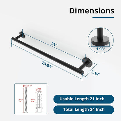SAYAYO Bathroom Towel Rack Black Towel Bar 24 Inch Wall Mounted, SUS304 Stainless Steel Towel Holder for Kitchen (21 Inch Hanging Length)