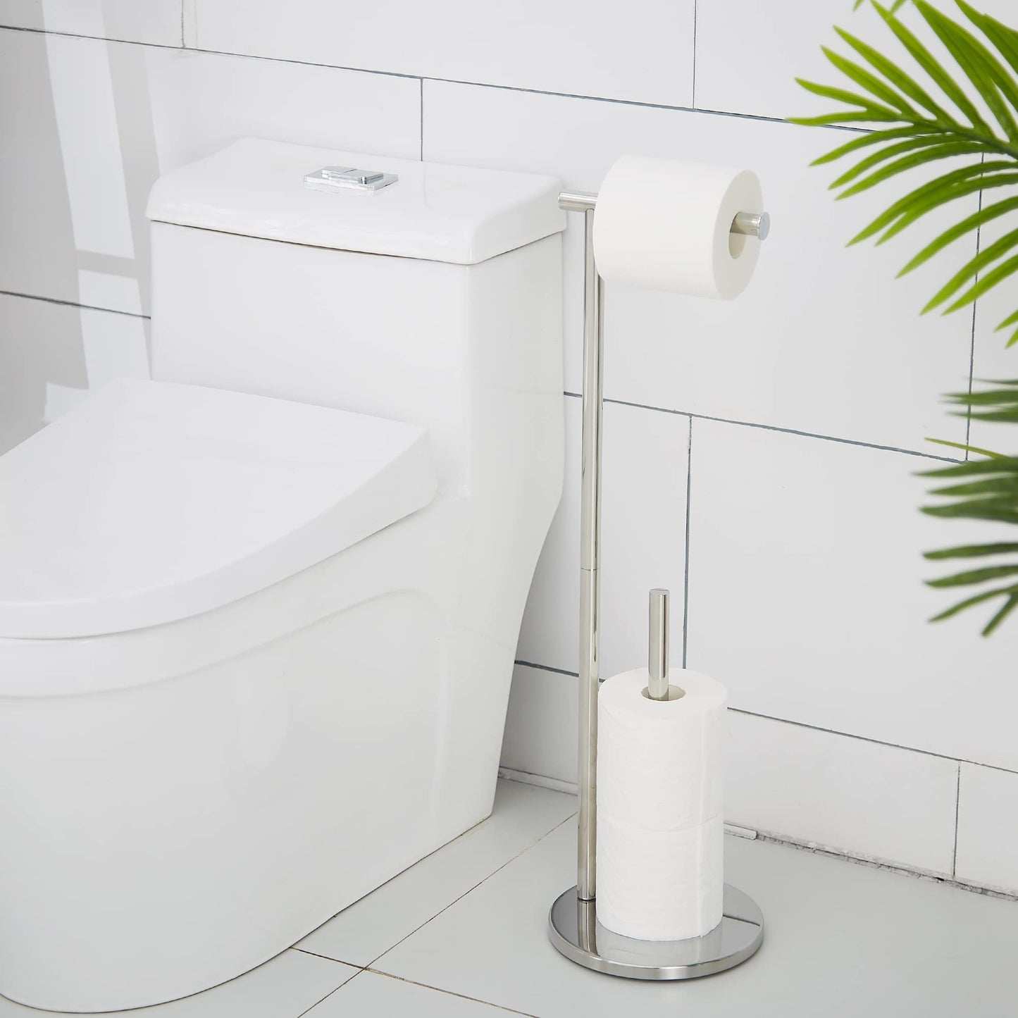 Toilet Paper Holder Free Standing, Stainless Steel Tissue Roll Toilet Paper Stand with Weighted Base for Bathroom, DECULTTR