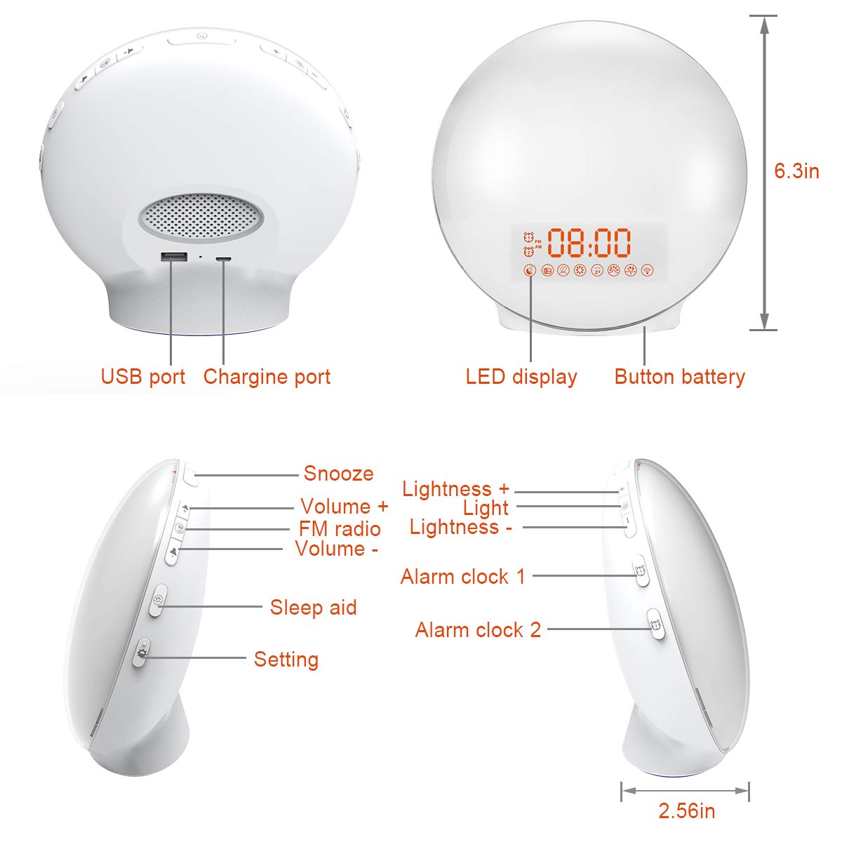 Cadrim Wake up Light, Natural Sunrise Simulation Alarm Clock Sunset Fading with Dual Alarm Clocks Snooze Function 7 Natural Sounds Setting Color Changeable Beside Nightlight and FM Radio for Bedroom