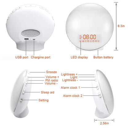 Cadrim Wake up Light, Natural Sunrise Simulation Alarm Clock Sunset Fading with Dual Alarm Clocks Snooze Function 7 Natural Sounds Setting Color Changeable Beside Nightlight and FM Radio for Bedroom