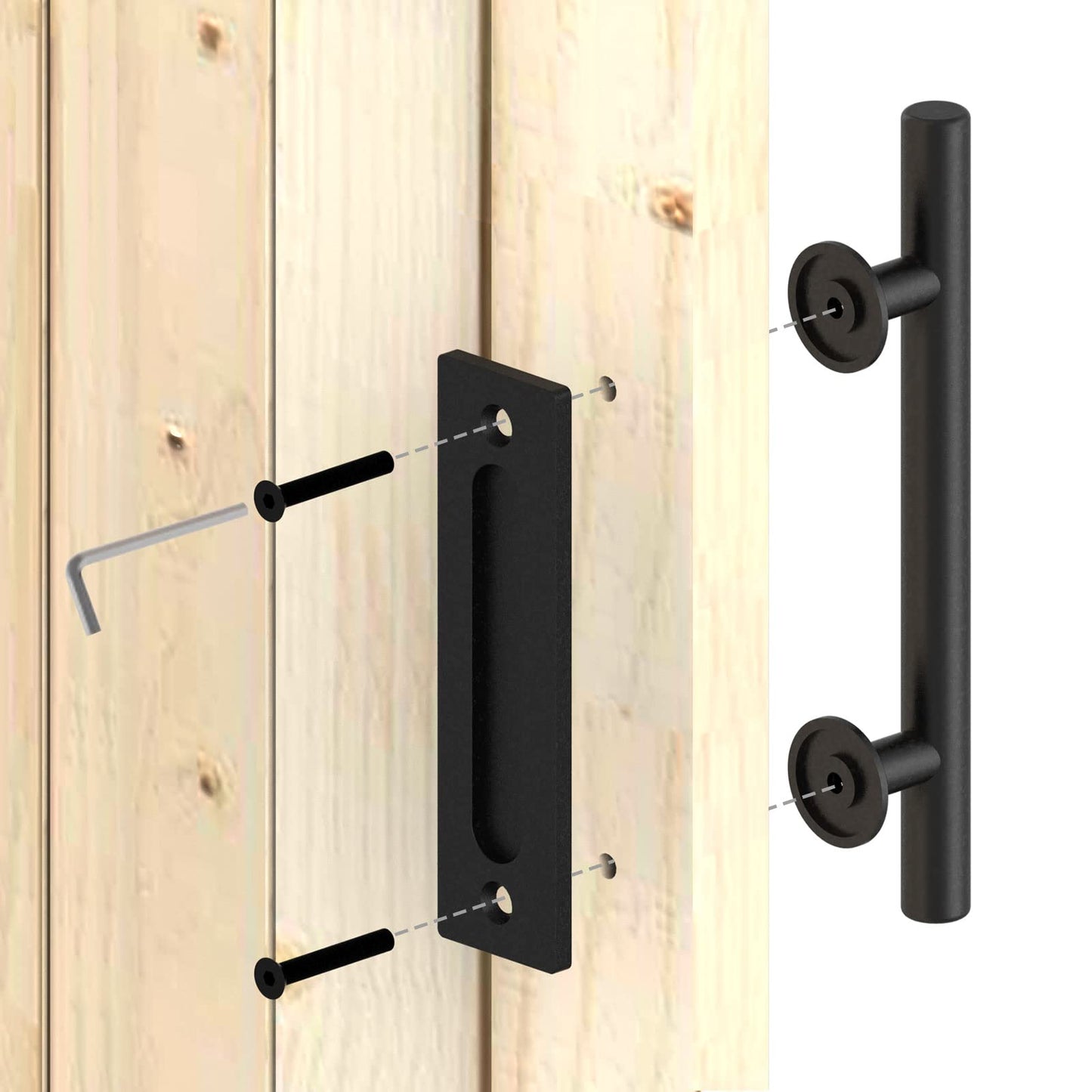 CCJH 9.5" Pull and Flush Sliding Barn Door Handle Set Heavy Duty Large Rustic Two-Side Design for Gates Garages Sheds Furniture, Solid Steel,Black