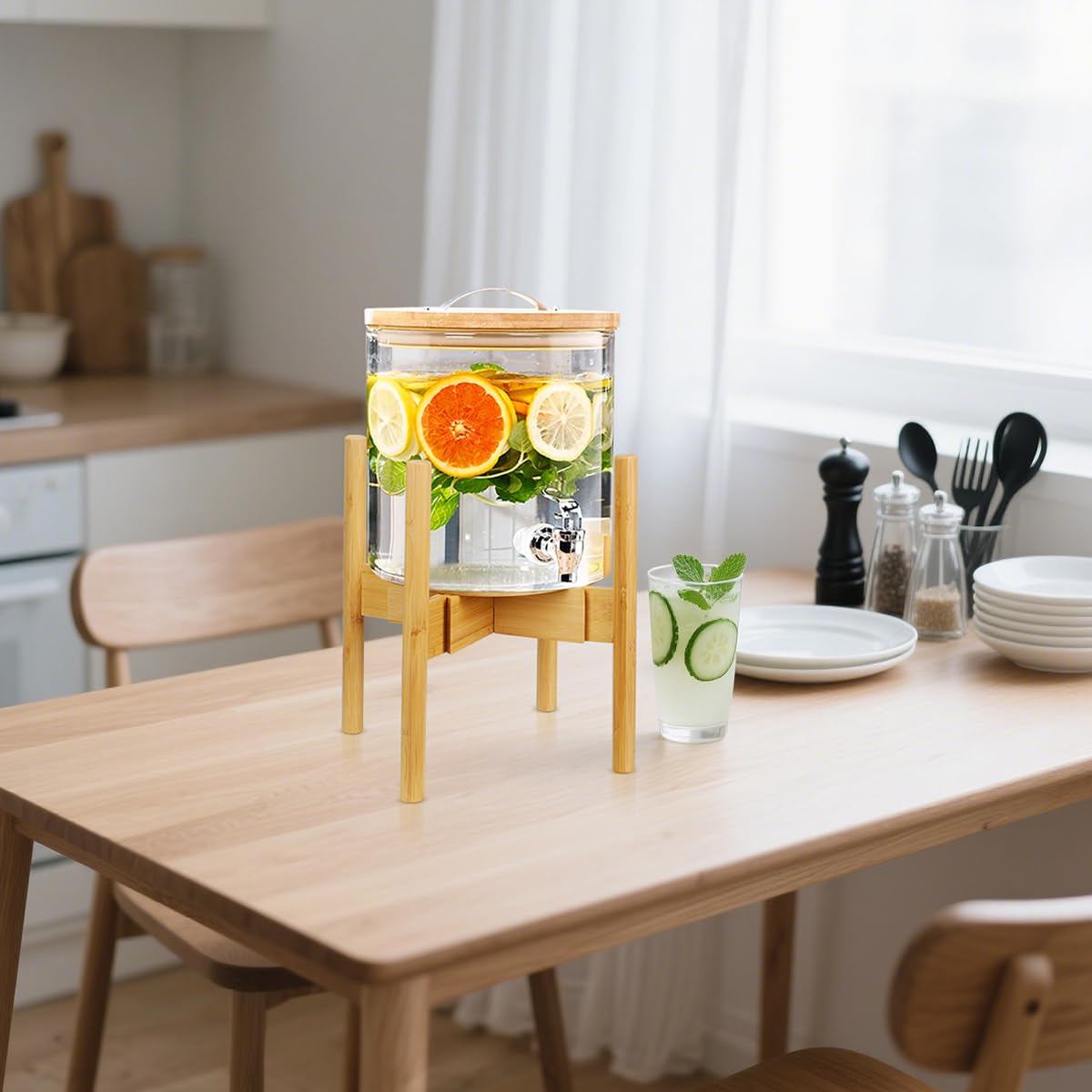 Plant Stand with Tray, Mid-Century Modern Flower Pot Holder, Adjustable Plant Stand for Multiple Pots, Indoor Space Saving Vertical Plant Shelf, Fits Pots Size of 20-30 CM (Plant Pot NOT Included)