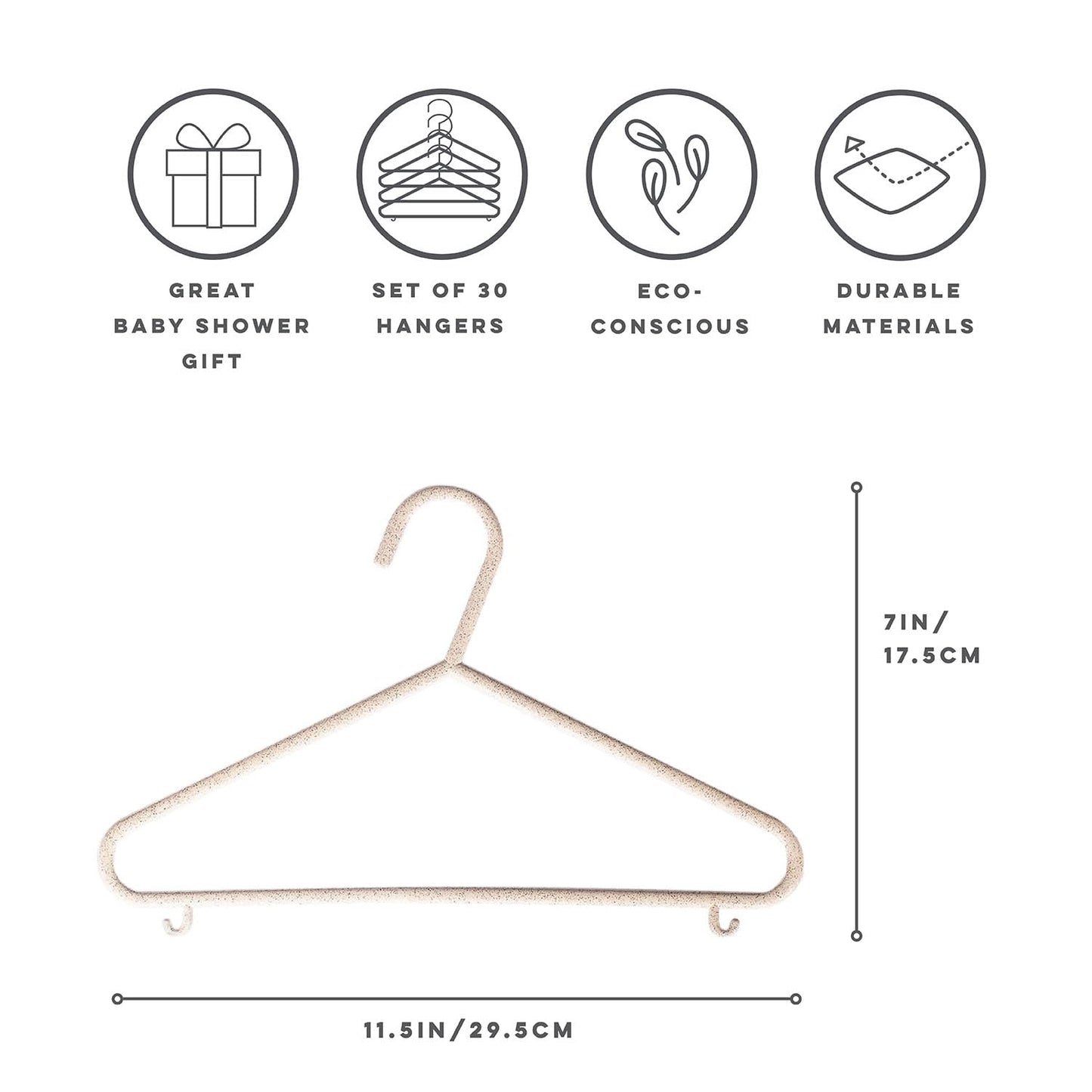 3 Sprouts Wheat Straw Plastic Hangers - 30-Pack Eco-Conscious Baby Hangers & Child Clothes Hanger, Coats - Ideal for Small Girls, Boys, Children, Toddlers, Kids Hangers for Closet - Speckled Cream