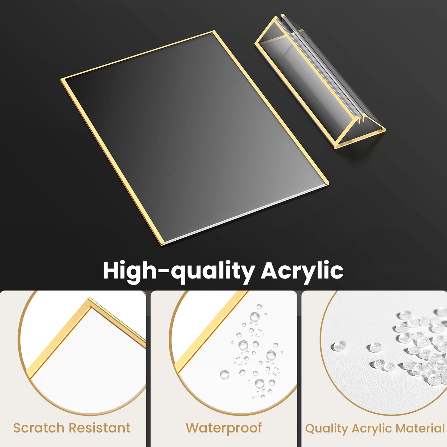 YOAEAILY Acrylic Sign Holder 8.5X11 Gold Frames Double-Sided Gold Picture Frames Flyer Holder for Menu Holder Wedding Table Number Holder Photo Frames with Double Sided Stickers-3 Pack