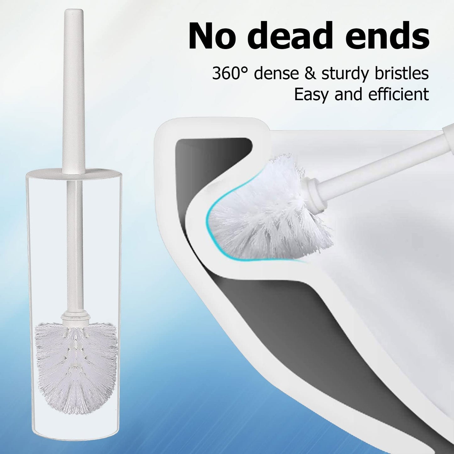 Topsky 2-Pack Closed Toilet Brush Compact Toilet Brush and Holder Plastic Round Barrel Loo Brush with Replacement Toilet Brush Head (White)