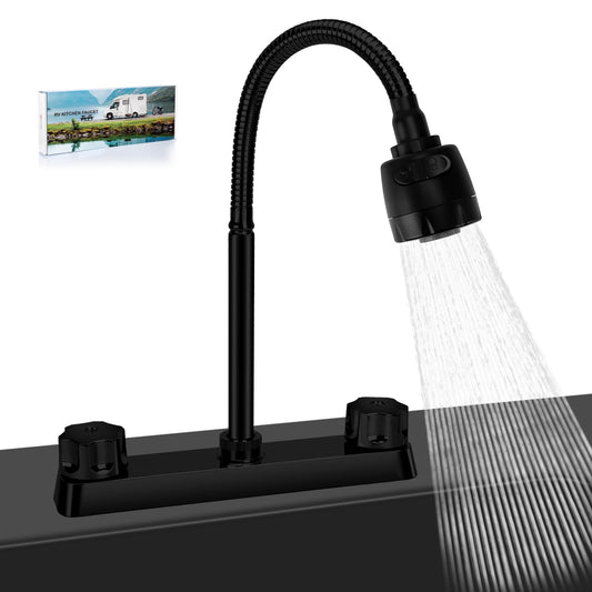 8 inches Apart RV Sink Faucet, Kitchen Faucet Replacement with Flexible 360 Degree Rotatable Sprayer for RV, Dual Function Sprayer, Campers, Motorhomes, Travel Trailers (Black)