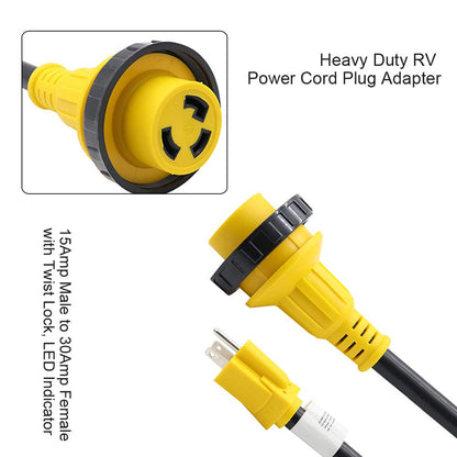 Anxingo Heavy Duty RV Adapter Power Cord Plug, 15 Amp Male to 30 Amp Female with Twist Lock, RV Adapter Power Conversion Cable 125V