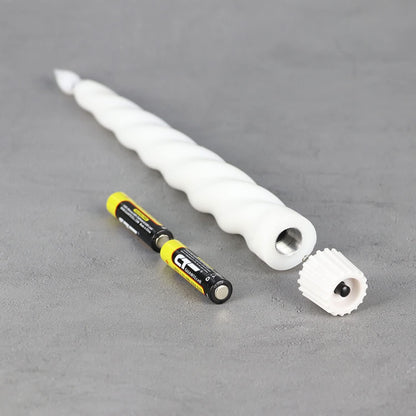 Rhytsing Set of 4 White Flameless Twist Taper Candles 9.65'' with Timer, Battery Powered Spiral Table Dinner Wedding Candles, Warm White Light, Remote & Batteries Included