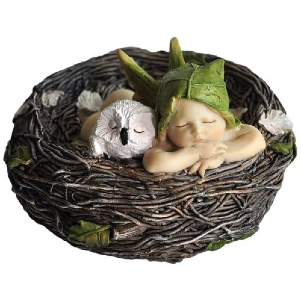 Top Collection Miniature Fairy Garden and Terrarium Sleeping Fairy Baby with Owl in Nest Statue