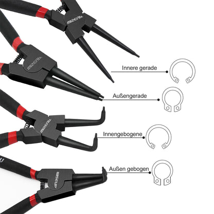 WISEUP Pliers Set, 170mm 4-Piece Bent/Straight Internal External Circlip Plier, Industrial Carbon Steel plier Set, Anti-Rust, Anti-Bending and Labor-Saving Split Ring Pliers, with Storage Bag