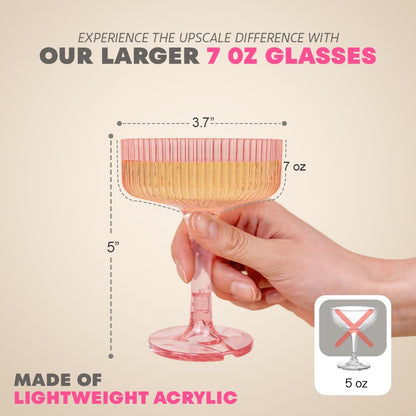 Plastic Champagne Tower - 21-Piece 7oz Plastic Coupe Glasses, Champagne Tower Glasses Set for Weddings, Parties & Hosting - Pink
