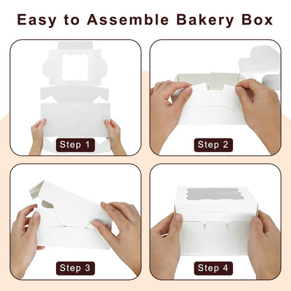 XINHPKGG 50 Pack Cookie Boxes 6x6x3 Inch Bakery Boxes with Window Treat Box Dessert Box for Macaron Mini Cake Chocolate Covered Strawberries Pastry - White
