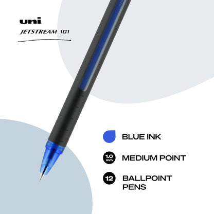 uni-ball Jetstream Rollerball, 101 Stick Roller Ball Pen Bold-1.0mm, 12 Pack, Blue Ink (1768012)