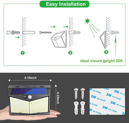 DISGIAN Solar Lights Outdoor, 208 LED Solar Motion Sensor Light with 3 Modes &270° Wide Angle,IP65 Waterproof, Solar Security Lights for Yard Pathway Porch Garage,Cool White(1 Pack)