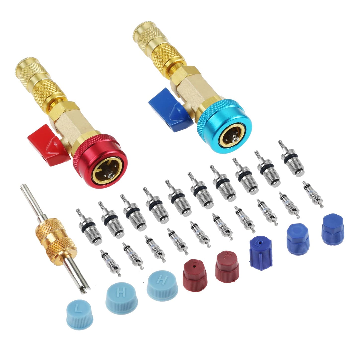 Surieen R134A Valve Core Quick Remover Installer Tool Set, AC High Low Pressure Valve Core Remover Tools Kit for R134A Refrigerant Air Conditioner System