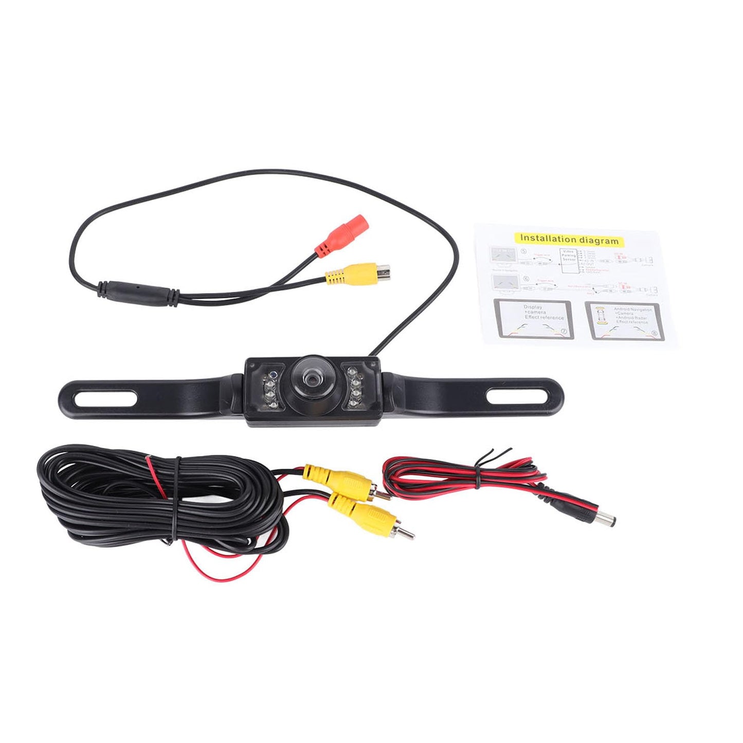 Car Backup Camera, Long License Plate Frame Camera, HD Night Vision 8 Lights Reverse Infrared Waterproof Vehicle Mounted Rearview Camera for Universal Cars