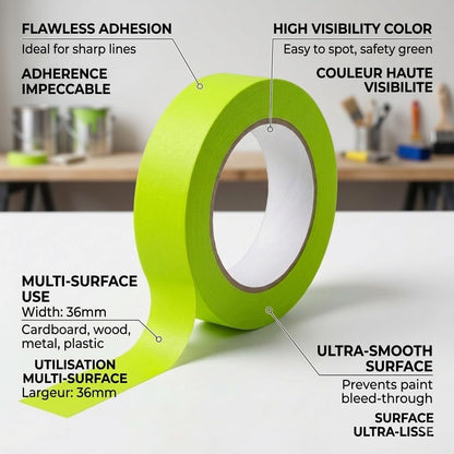 Premium Washi Masking Tape – UV & Heat Resistant, No‑Bleed, High Adhesion for Painting, Automotive, Spray Applications – Water Resistant, Clean Removal – Multiple Sizes & Colours (4, Green, 36mmx50m)