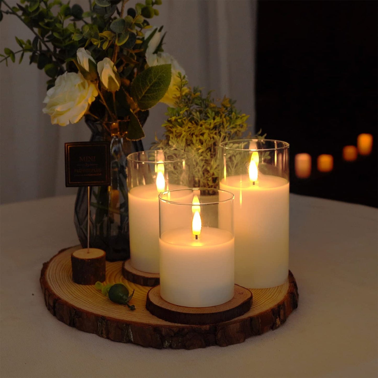 Clear Glass Flameless Candles Battery Operated with Timer, Remote Control, LED Pillar Candles Battery Powered, D3 H4 5" 6", Set of 3 (White)