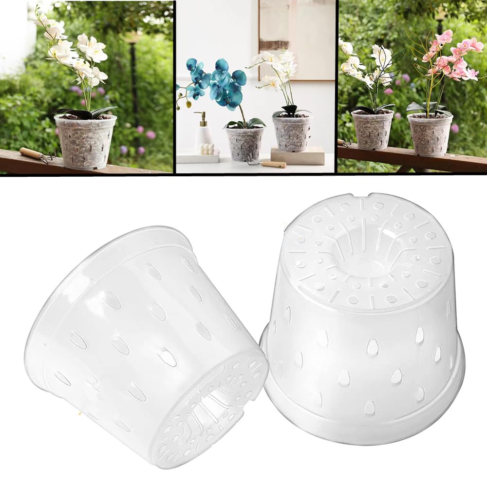 4Pack Orchid Pots,6.67 Inches Breathable Slotted Orchid Planters, Orchid Pots with Holes and Saucers, Plastic Flower Plant Pots Indoor and Outdoor, Breathable Flower Pot Home Decor Nursery Pots