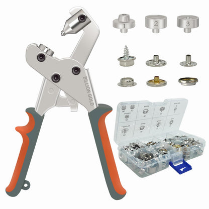 Snap Button Kit, BILLION GOLD Heavy Duty Snap Fastener Tool with 20 Sets 15mm Snaps, Handheld Snap Kit for Canvas, Leather, Boat Cover, Tarps