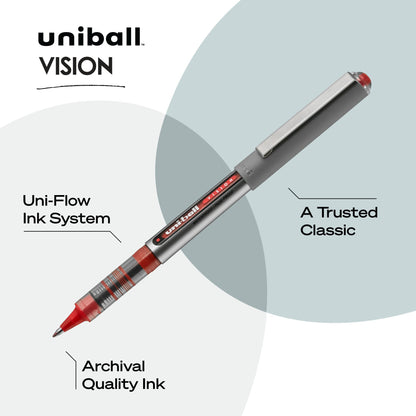 uni-ball VISION Rollerball, Stick Roller Ball Pen Fine-0.7mm, 12 Pack, Red Ink (60139)