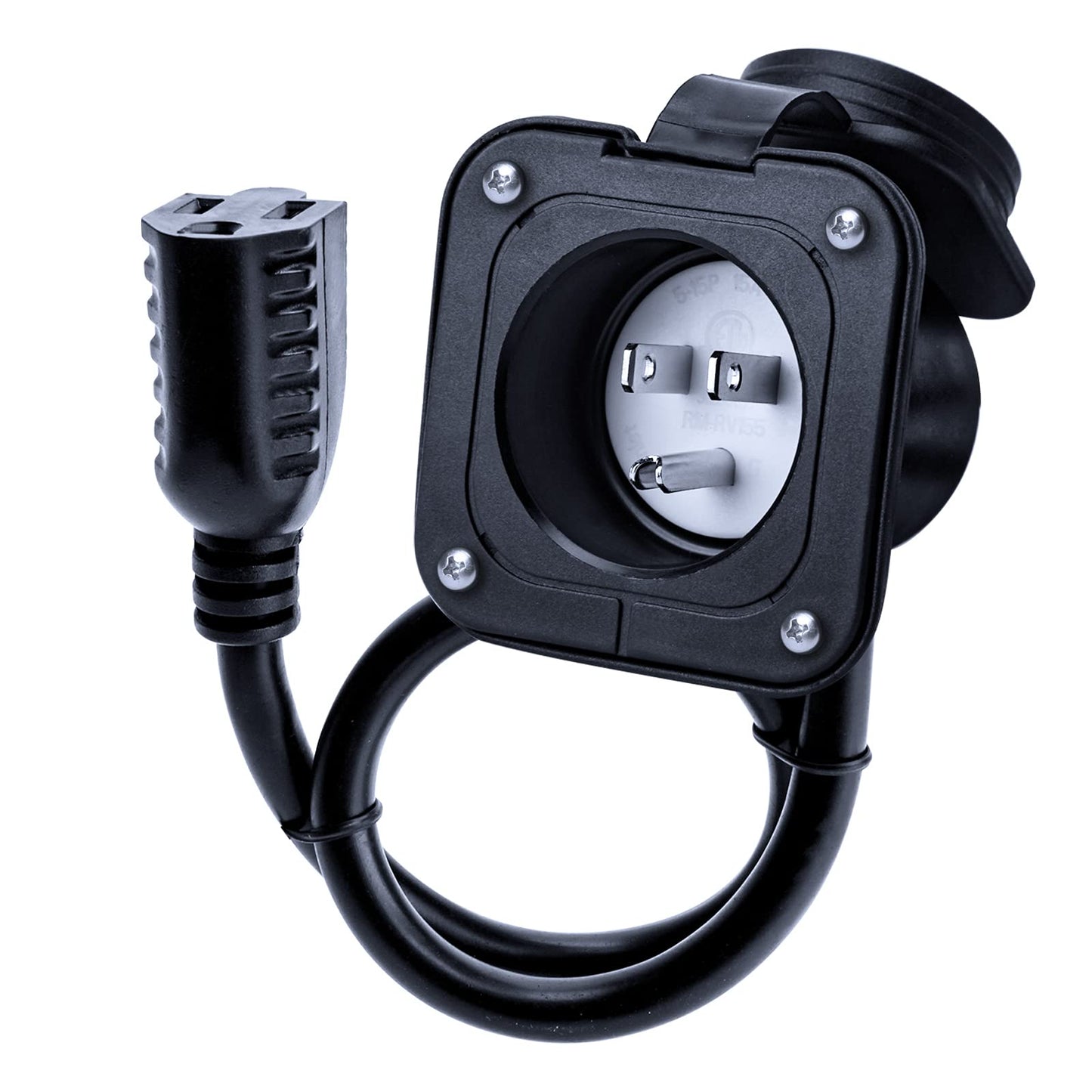 Afurkuot 15A 125V AC Power Port Plug, Flanged RV AC Power Inlet Socket with Extension Cable & Waterproof Cover, NEMA 5-15P Marine Electrical Outlet 15A Outdoor Socket for RV Trailer Camper