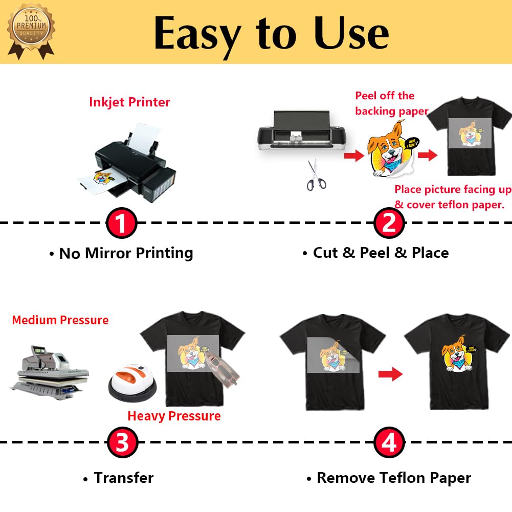 TransOurDream Tru-Iron on Heat Transfer Paper for Dark Fabric (20 Sheets, 8.5x11 inch) T Shirt Transfers Paper for Inkjet Printer Printable Heat Transfer Vinyl for T-Shirts (TOD-7)