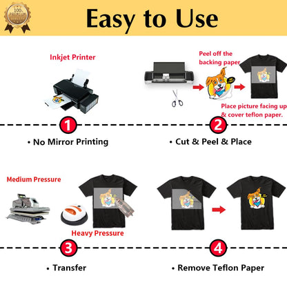 TransOurDream Tru-Iron on Heat Transfer Paper for Dark Fabric (20 Sheets, 8.5x11 inch) T Shirt Transfers Paper for Inkjet Printer Printable Heat Transfer Vinyl for T-Shirts (TOD-7)