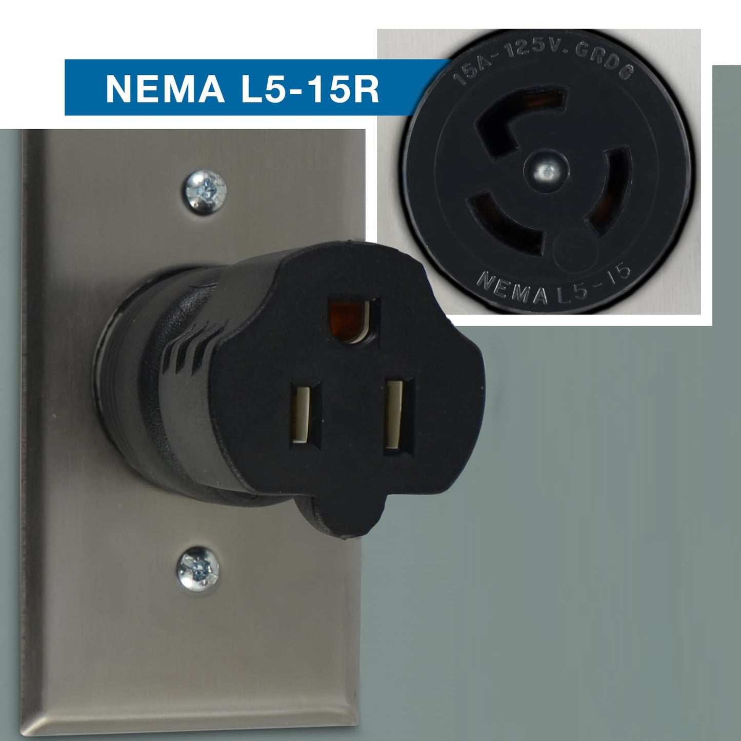 Conntek 30120, 15 to 15-Amp Locking Adapter with NEMA L5-15P male plug to 5-15R female connector