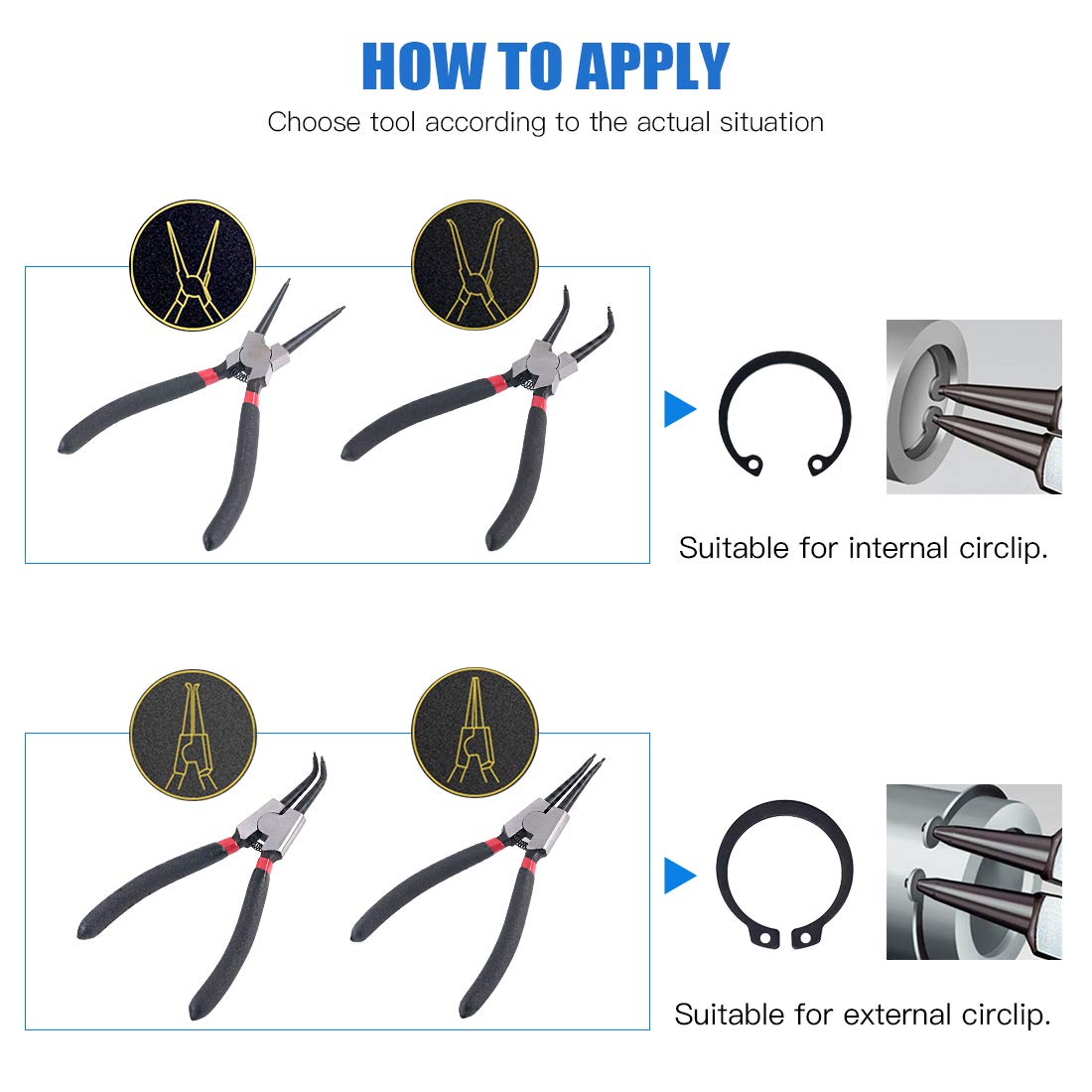 Glarks 4 Piece 7-Inch Internal/External Snap Ring Pliers Set