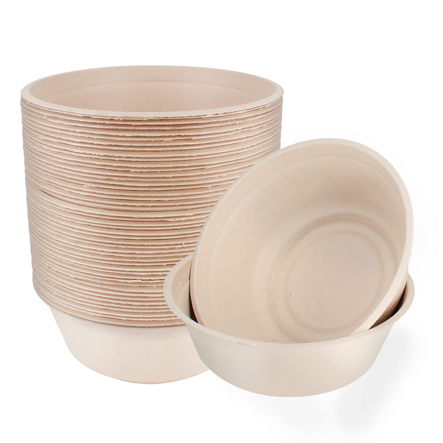 Belinlen 50 Pack 32 Ounce Round Disposable Bowls Eco-Friendly 100 Percent Natural Sugarcane Biodegradable Compostable Bagasse Tree Free and Plastic Free