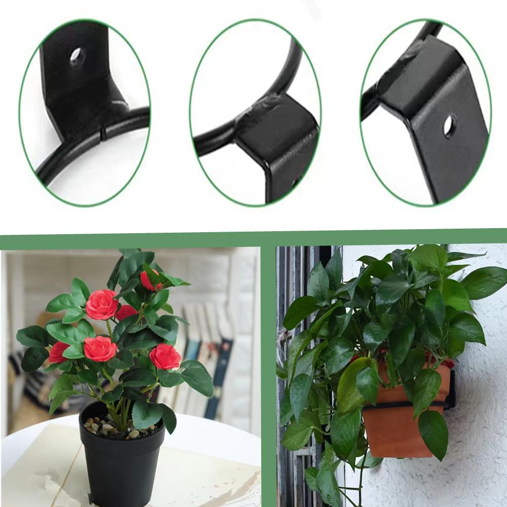 Plant Hangers, Flower Pot Holder Ring for Wall Mount 4 Inch Foldable,Black Flower Pot Ring Set,Heavy Duty Metal Round Planter Hooks Hangers for Outdoor, Indoor Plants and Flowers(6 Pack)