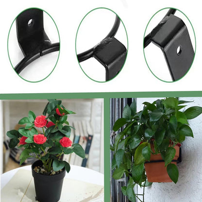 Plant Hangers, Flower Pot Holder Ring for Wall Mount 4 Inch Foldable,Black Flower Pot Ring Set,Heavy Duty Metal Round Planter Hooks Hangers for Outdoor, Indoor Plants and Flowers(6 Pack)