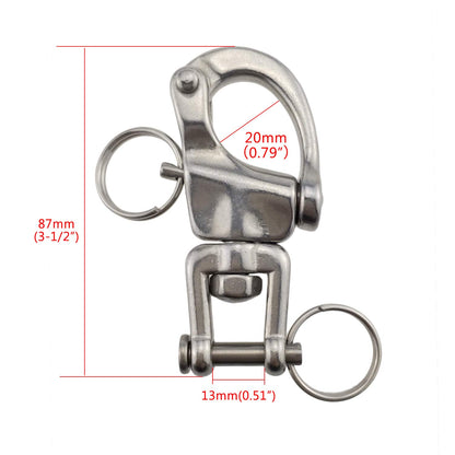 Pair of 3-1/2 inch Jaw Swivel Snap Shackle 316 Stainless Steel for Sailboat Spinnaker Halyard