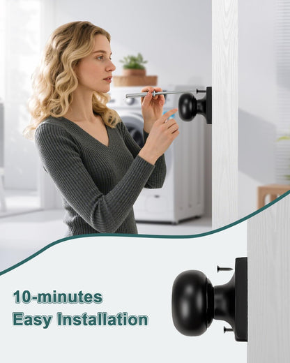 GOBEKOR 4 Pack Single Dummy Door Knobs Matte Black Interior Dummy Knobs for French Doors Round Door Knobs Stainless Steel Door Pull