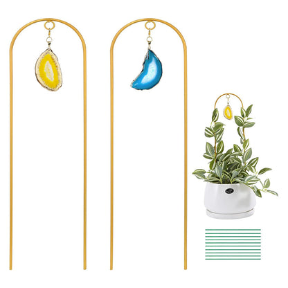 Ceiner 2PCS Small Gold Trellis for Climbing Plants Indoor, Mini Metal Houseplant Climber Support for Potted Plants, Boho Decorative Pot Lattice with Agate for Hoya, Pothos, Ivy, Philodendron