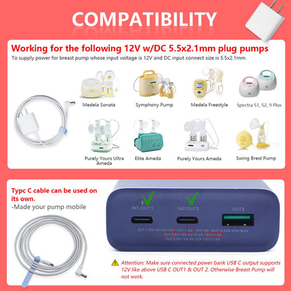 Wamlet USB C Charger for Medela Sonata, Pump-in-Style, Spectra S1 S2, Ameda, Lactina Hygeia - 6.6ft AC Charger Cable