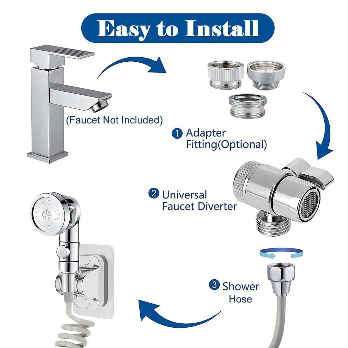 Sink Faucet Hose Sprayer Attachment Set Kitchen Bathroom Handheld ON/Off Sink Sprayer with 118’’ Spring Hose, Diverter and 3 PCS Adapters for Pet Rinse, Hair Washing, Baby Bath