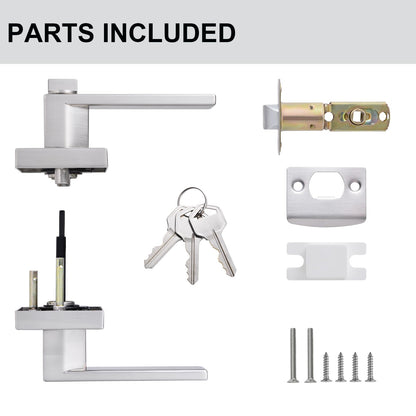Comfhouse Modern Square Heavy Duty Entry Door Lever, Keyed Entry Door Handle,Zinc Alloy Door Handle, Exterior & Interior Entry Lock with Same Keys, Satin Nickel Finish, 1 Pack