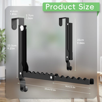 WLCSNG Over The Door Hooks, Extended Over The Door Clothes Hanger with 10 Ridges,Space-Saving Over The Door Rack,Door Hooks for Hanging Clothes,Larger Capacity Over The Door Hanger (1, Black-up)