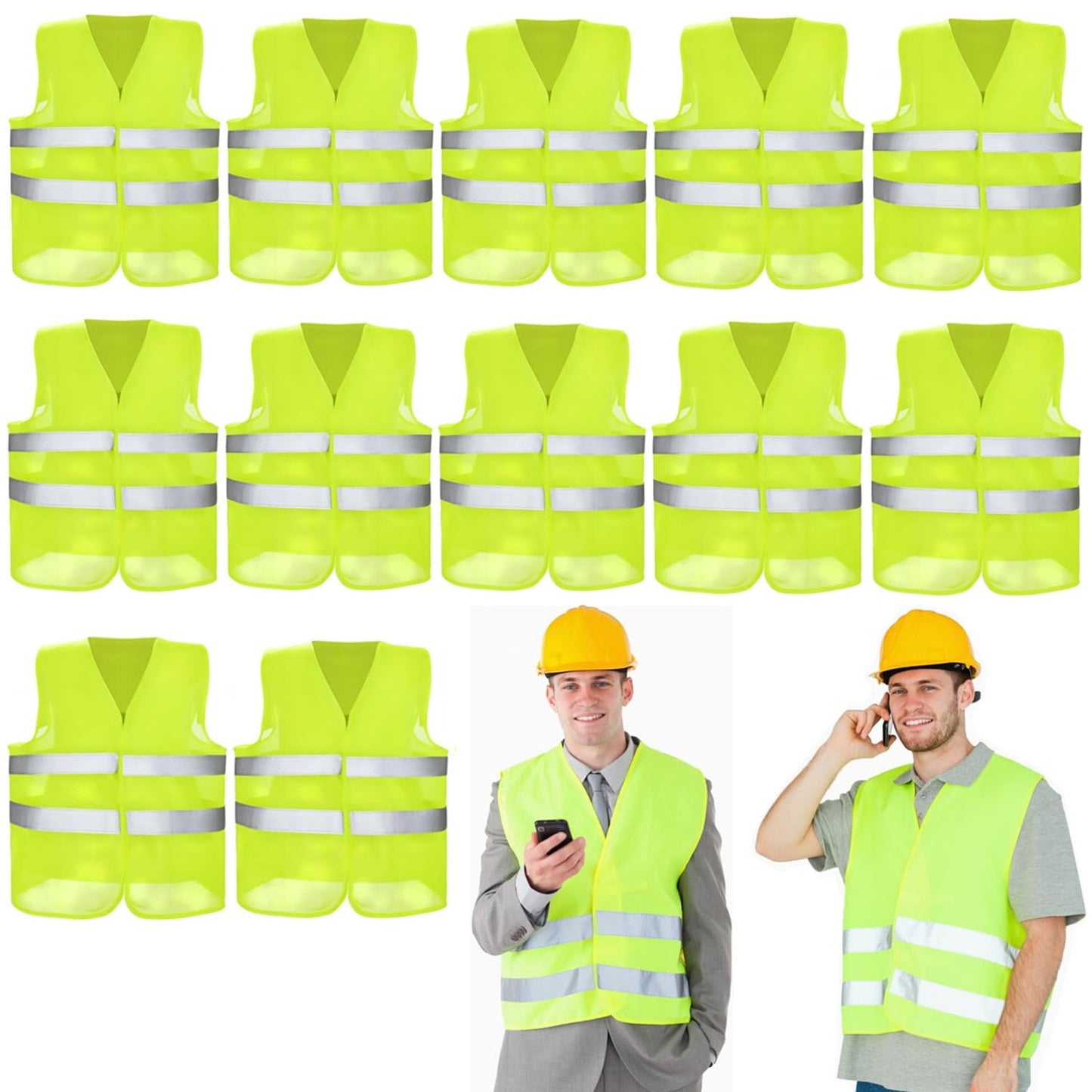 Safety Vest, 12 Pack High Visibility Vests Neon Reflective Construction Work Vest Bulk for Adults Men Women Volunteer, Guard, Traffic Security - Green
